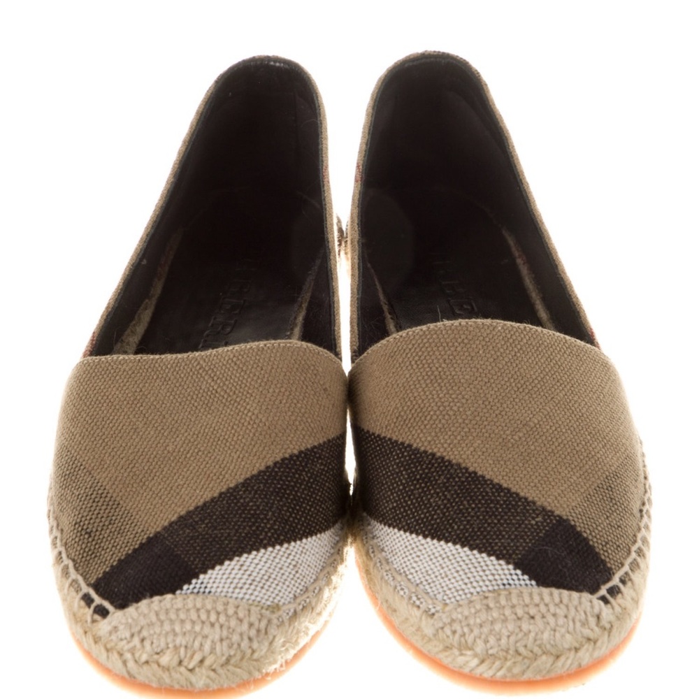 Burberry Tan, Black and White Check Canvas Espadrilles